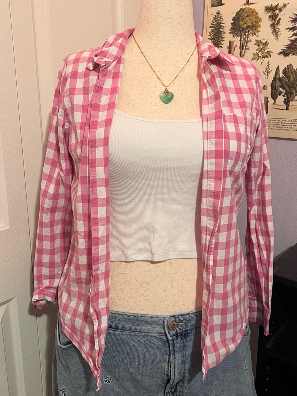 GAP Pink and White Gingham Button-Down Shirt